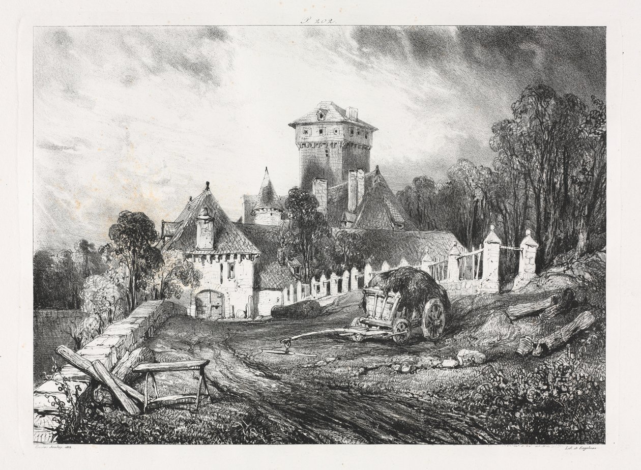 Pittoreske en romantische reizen in het oude Frankrijk, Auvergne: Kasteel van Pesteil in Polminhac door Eugene Isabey