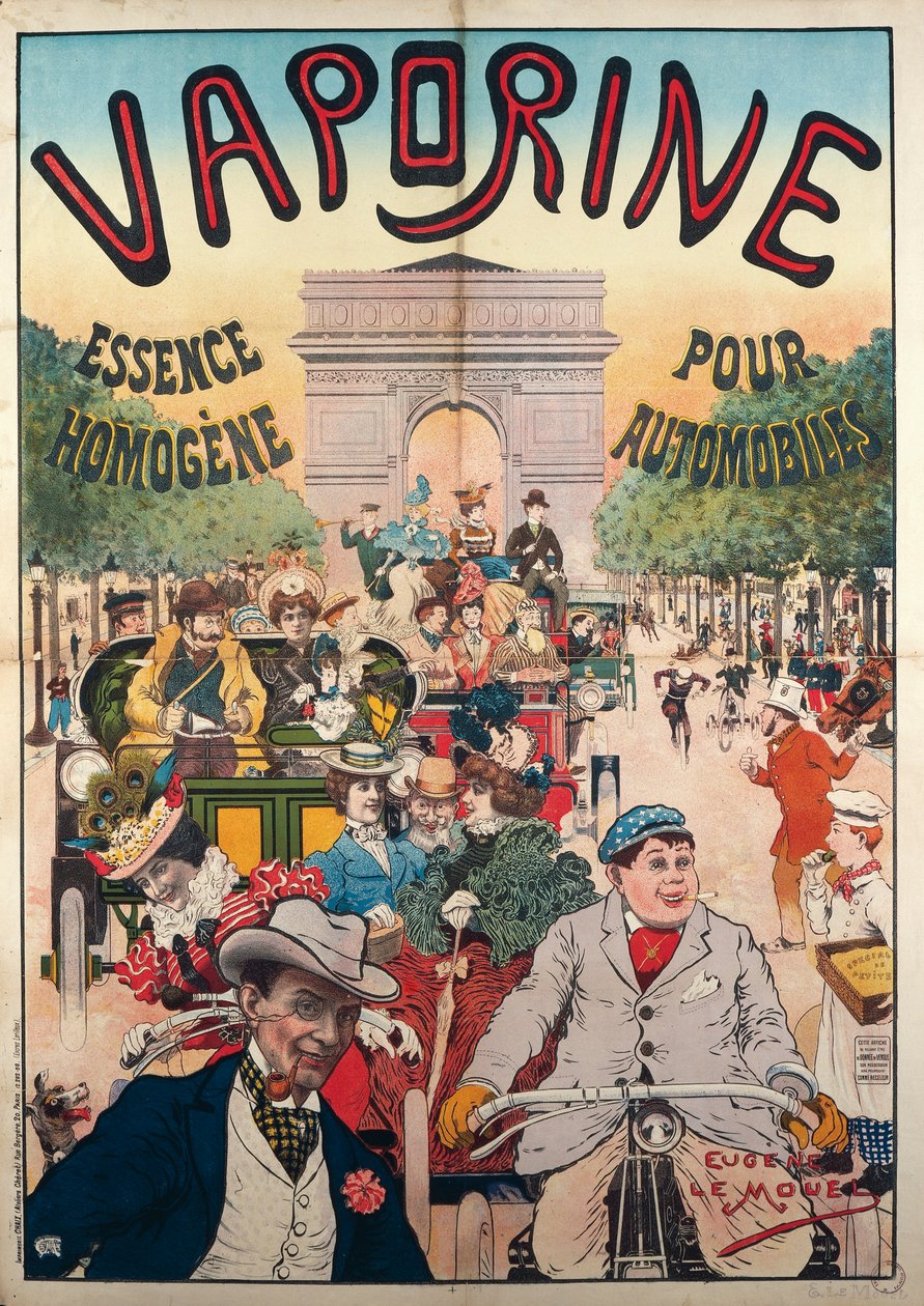 Vaporine Essence Homogene pour Automobiles, illustratie getekend door Eugene Le Mouel door Eugene Le Mouel