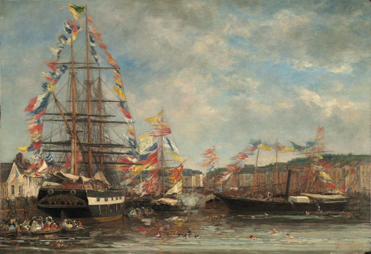 Festival in de Haven van Honfleur door Eugene Louis Boudin