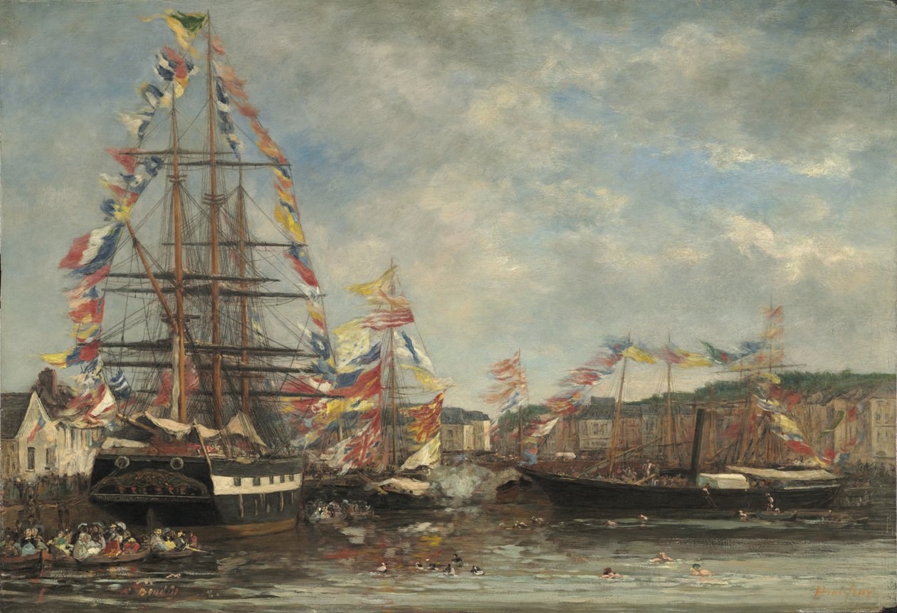 Festival in de haven van Honfleur, 1858 door Eugene Louis Boudin