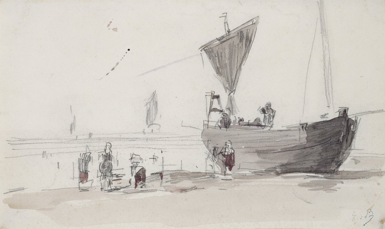 Vissersboot op het Strand door Eugene Louis Boudin