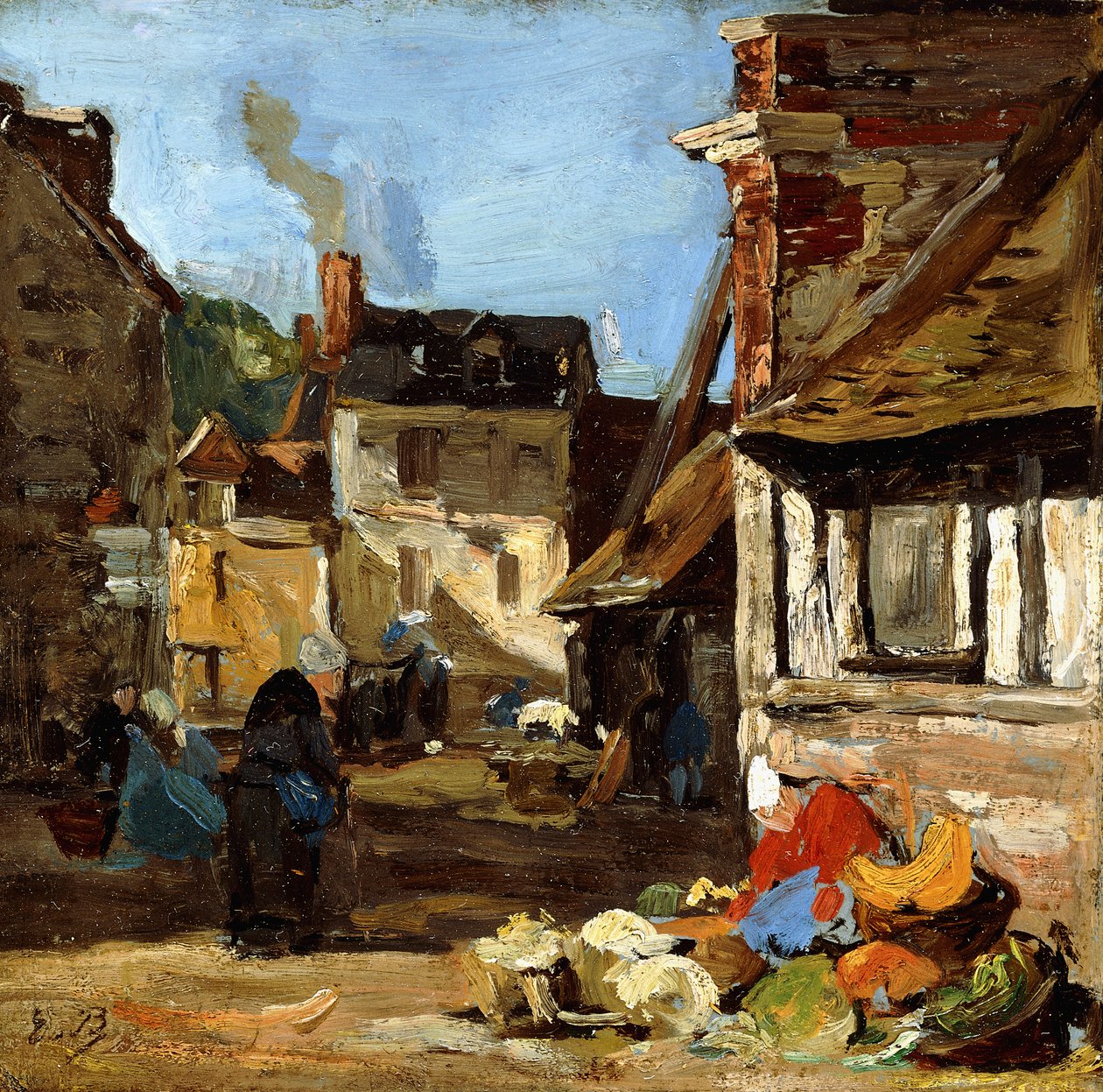 Honfleur, Saint-Catherine marktplein, 1867-1870 door Eugene Louis Boudin