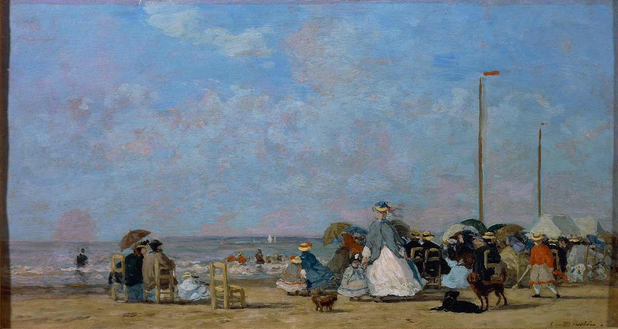 Op het strand van Trouville door Eugene Louis Boudin