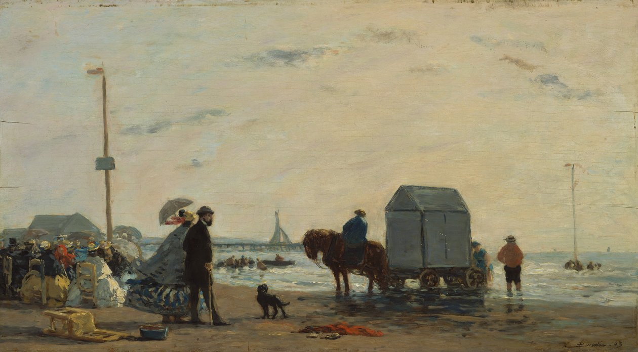 Op het strand van Trouville door Eugene Louis Boudin