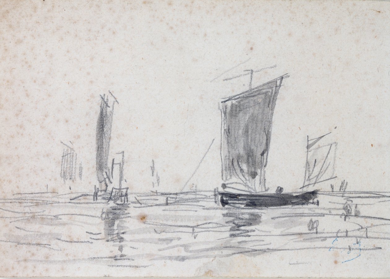 Zeilboten op zee door Eugene Louis Boudin