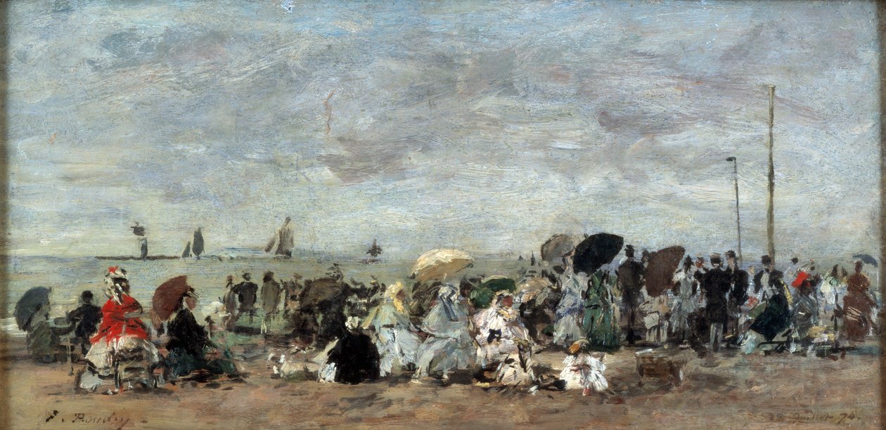 Scène op het strand in Trouville door Eugene Louis Boudin