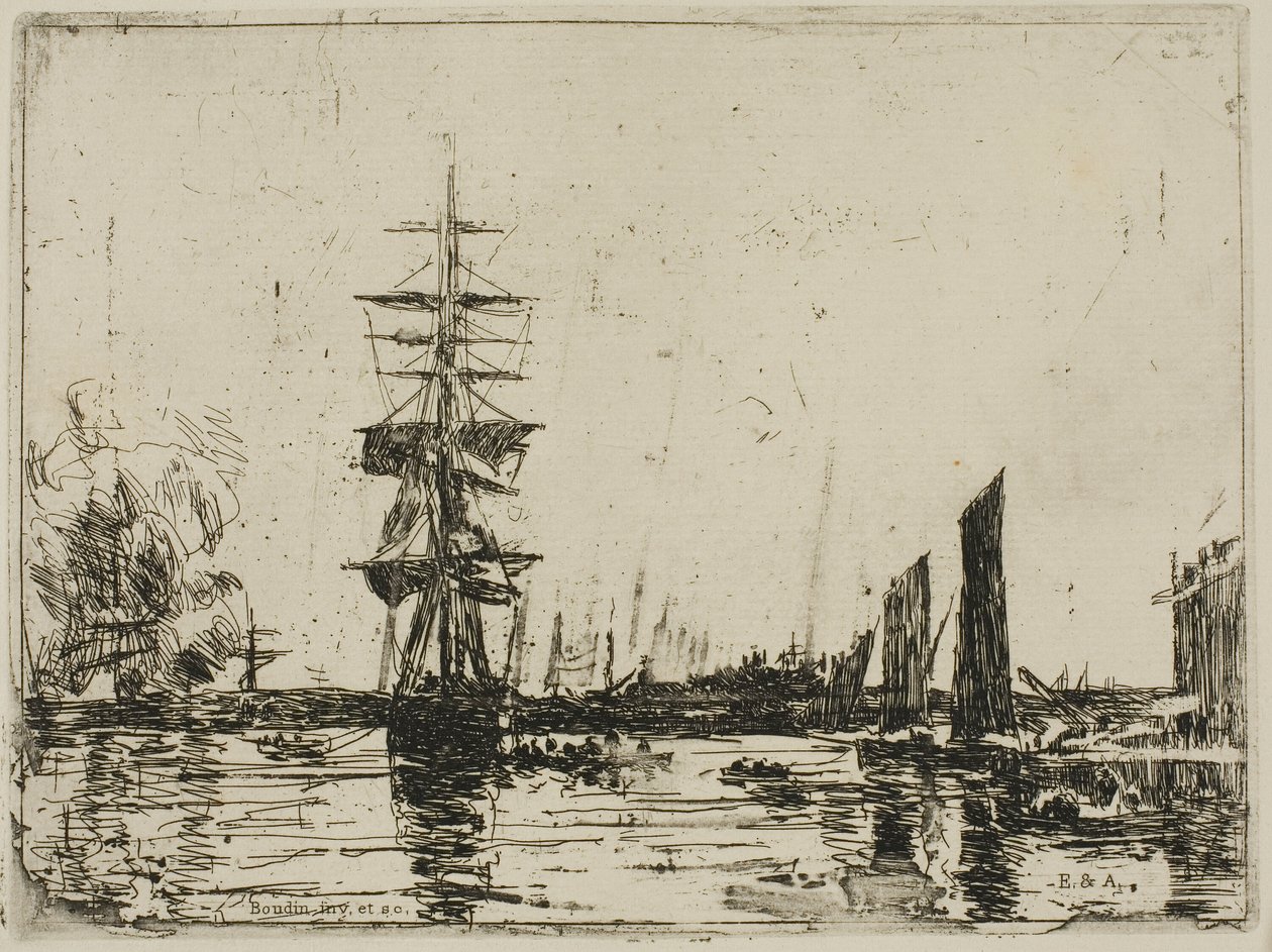 Zeegezicht met boten door Eugene Louis Boudin