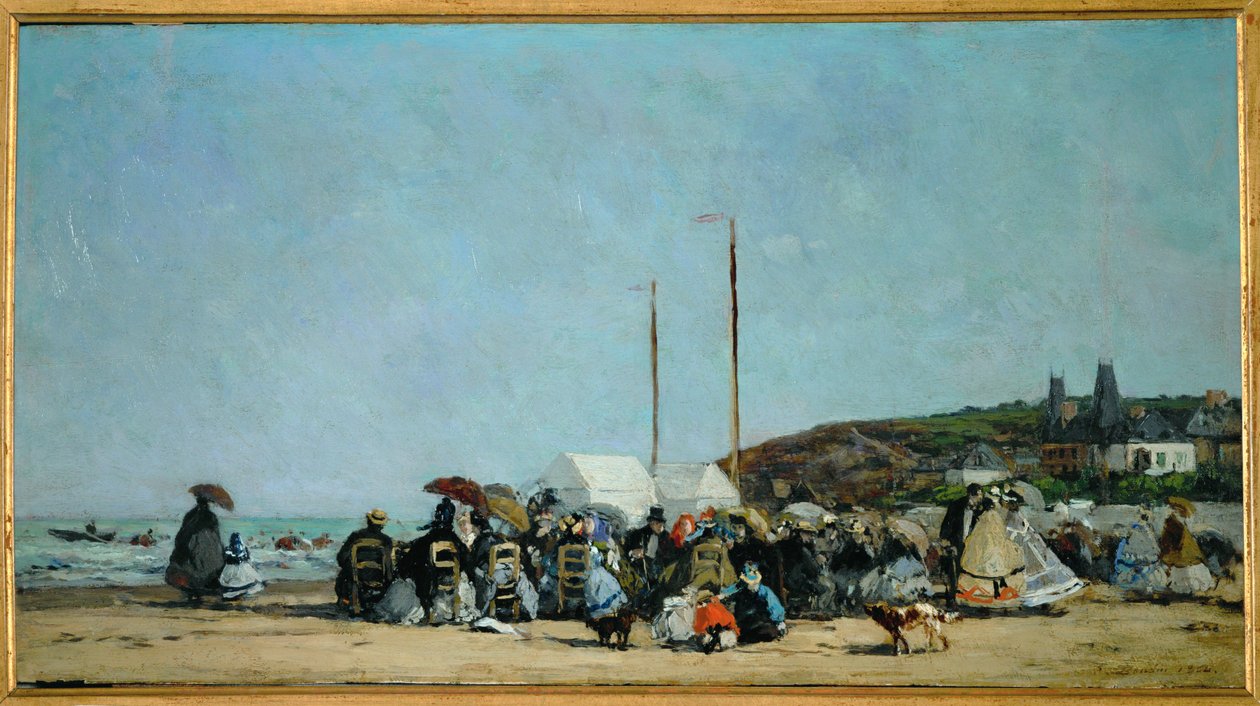Het strand van Trouville door Eugene Louis Boudin
