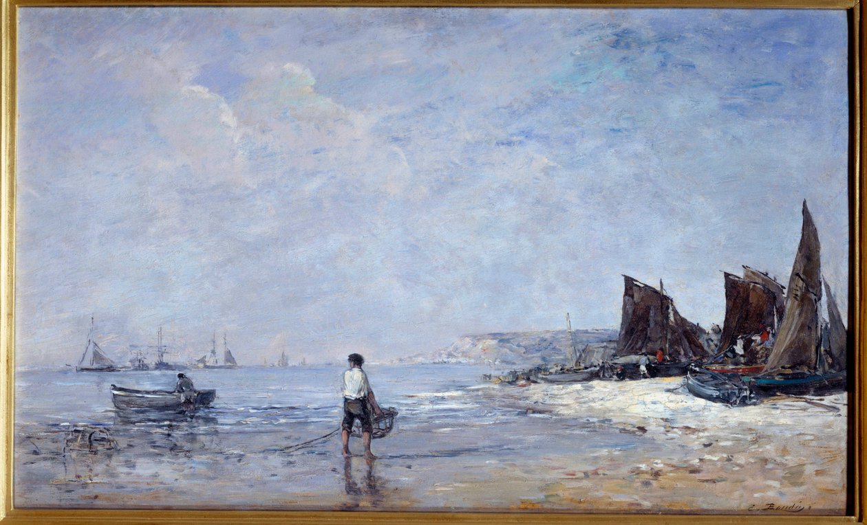 De visser. Schilderij door Eugène Louis Boudin (1824-1898) 19e eeuw Rouen, Musée des Beaux Arts door Eugene Louis Boudin