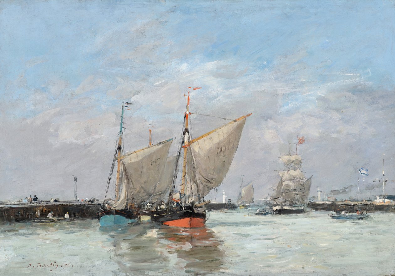 Trouville, de pieren, hoogtij door Eugene Louis Boudin