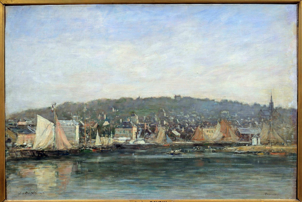 Uitzicht op de haven van Trouville door Eugene Louis Boudin