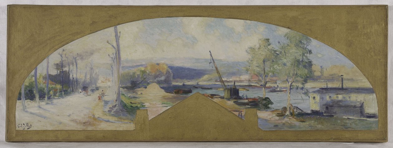 Schets voor het stadhuis van Issy-les-Moulineaux: De Seine bij Issy-les-Moulineaux, circa 1901 door Eugene Louis Gillot