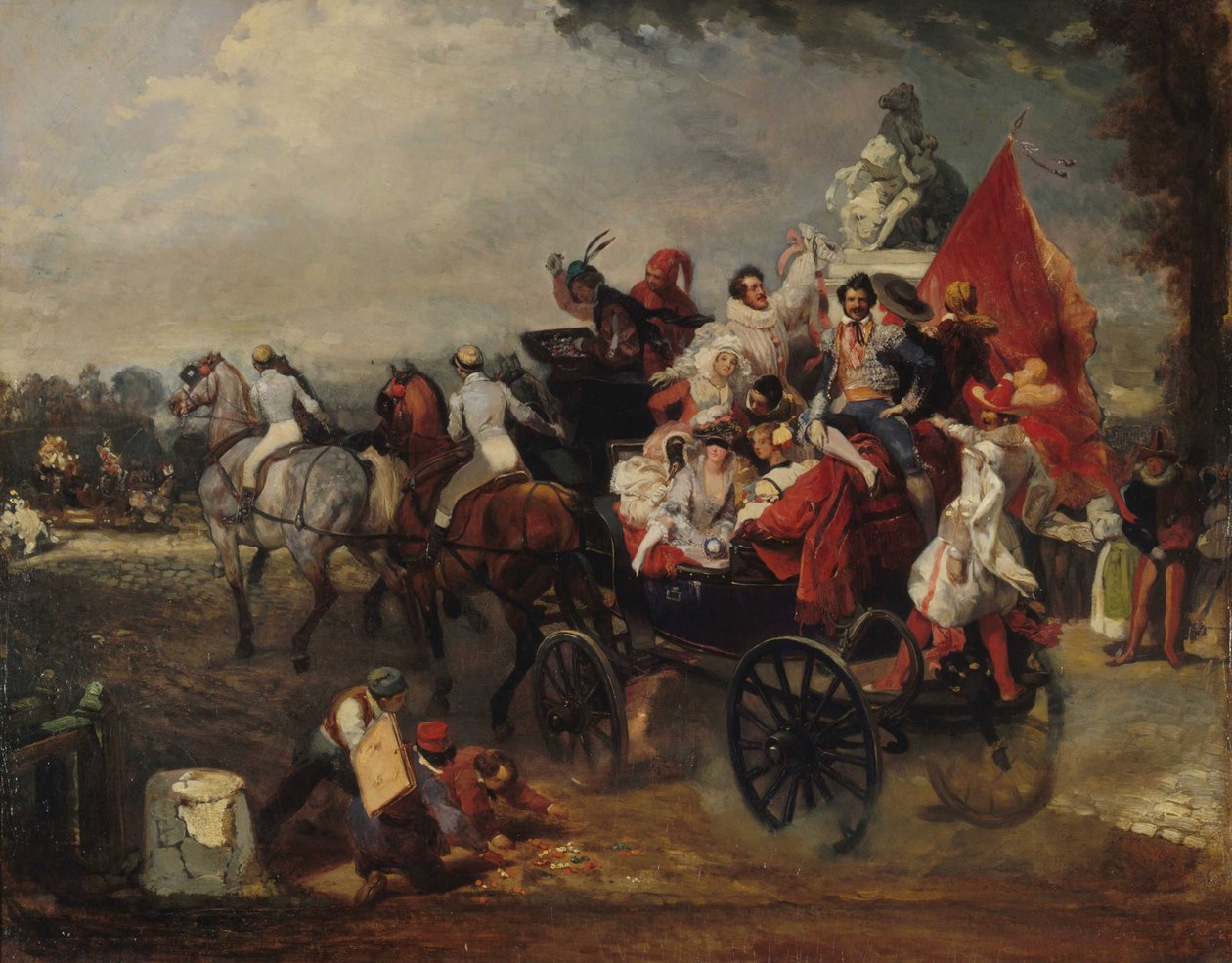 Carnavalscène, Place de la Concorde, 1834 door Eugene Louis Lami