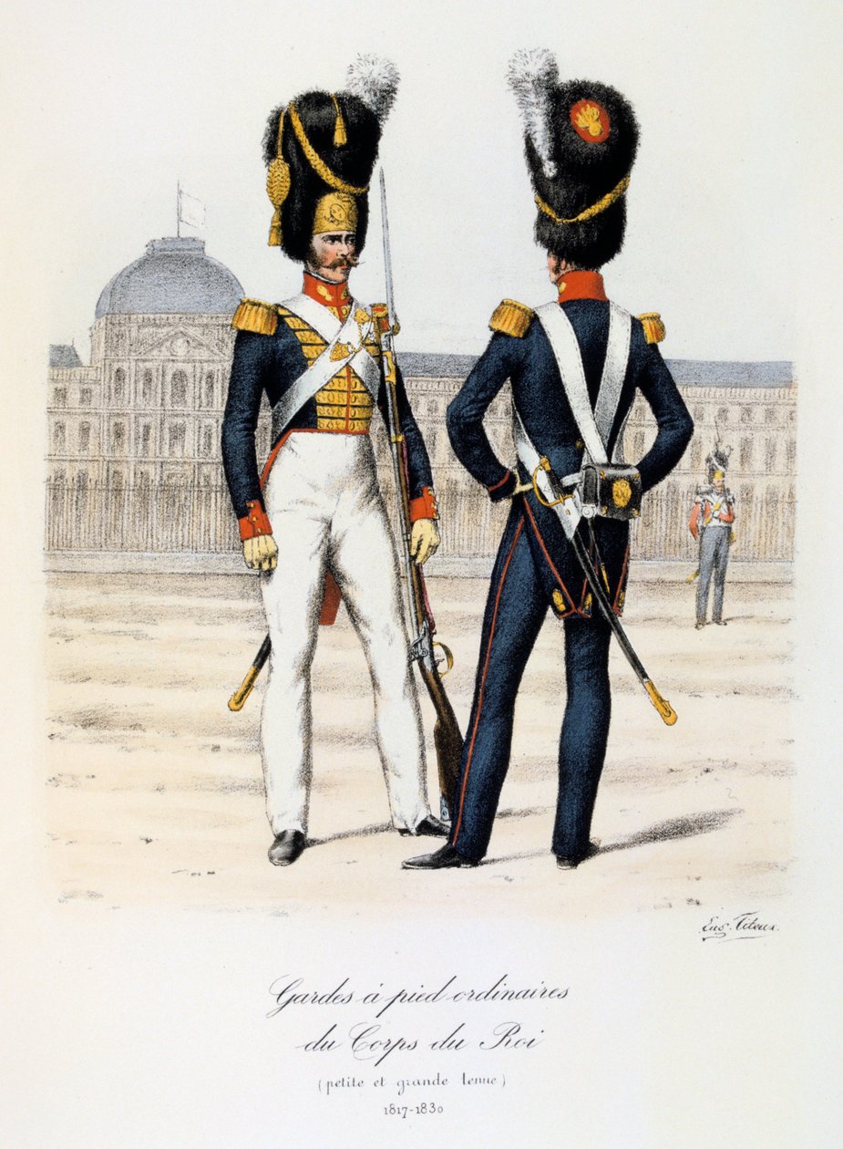 Gardes à pied ordinaires du Corps de Roi, petite en grande tenue, 1817-30 door Eugene Titeux