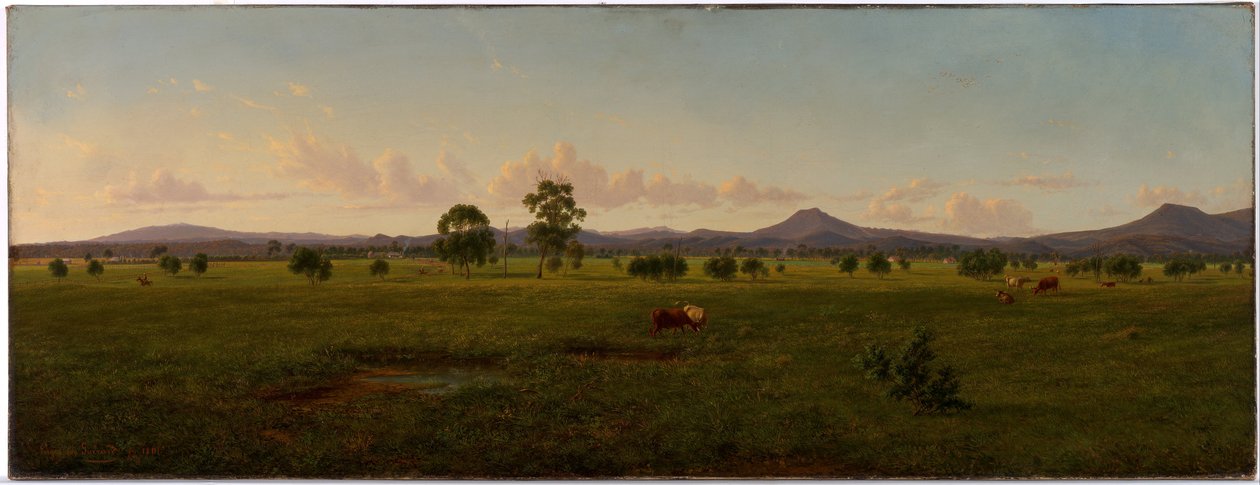 Uitzicht op de Gippsland Alpen, vanuit Bushy Park aan de rivier de Avon door Eugene von Guérard