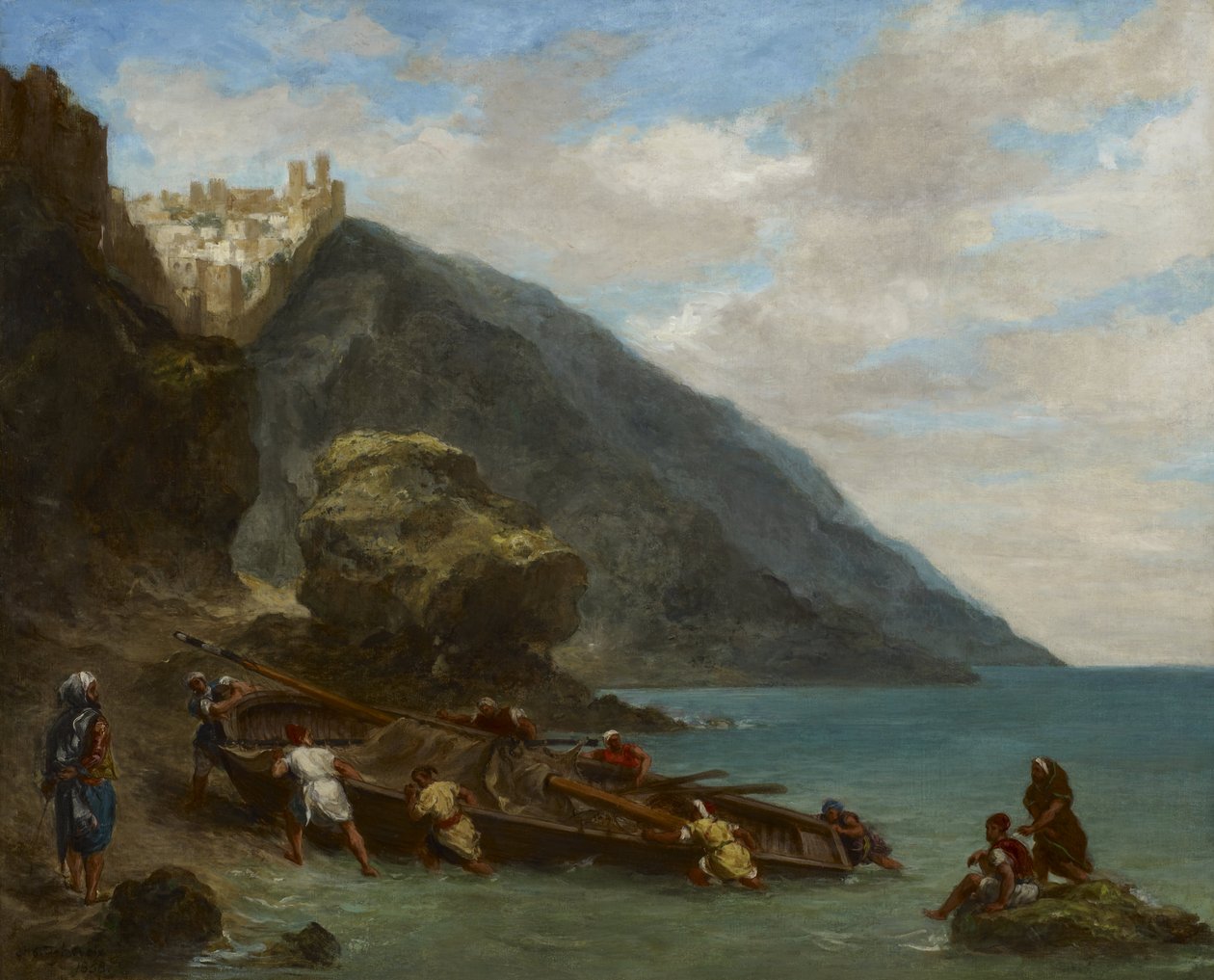 Uitzicht op Tanger vanaf de kust door Ferdinand Victor Eugene Delacroix