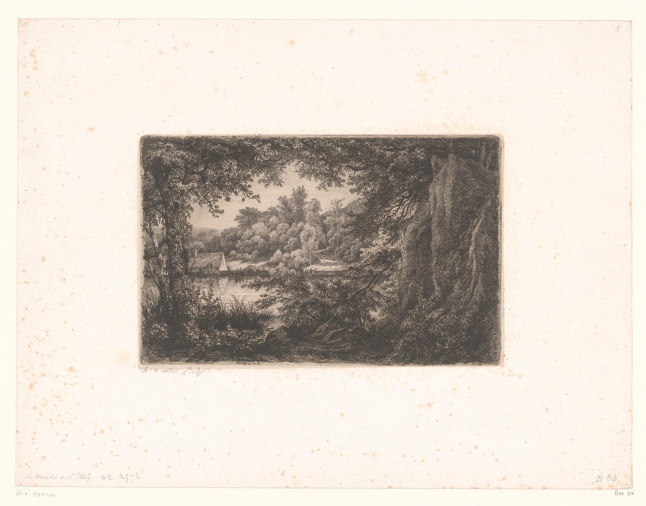 Gezicht op een meer vanaf de bosrand door Eugène Bléry (signed by artist)