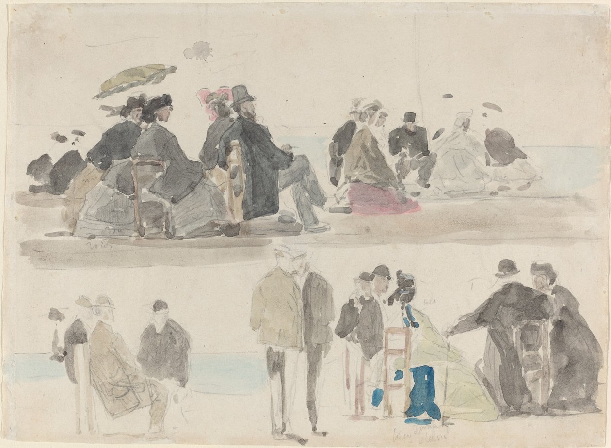 Dames en Heren op het Strand, in Twee Registers door Eugène Boudin