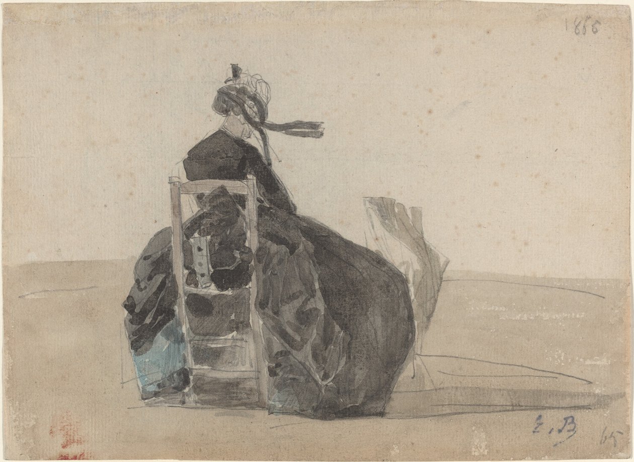 Zittende Dame in Zwart, Trouville door Eugène Boudin