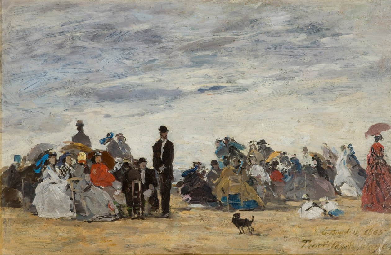 Het strand van Trouville door Eugene Louis Boudin