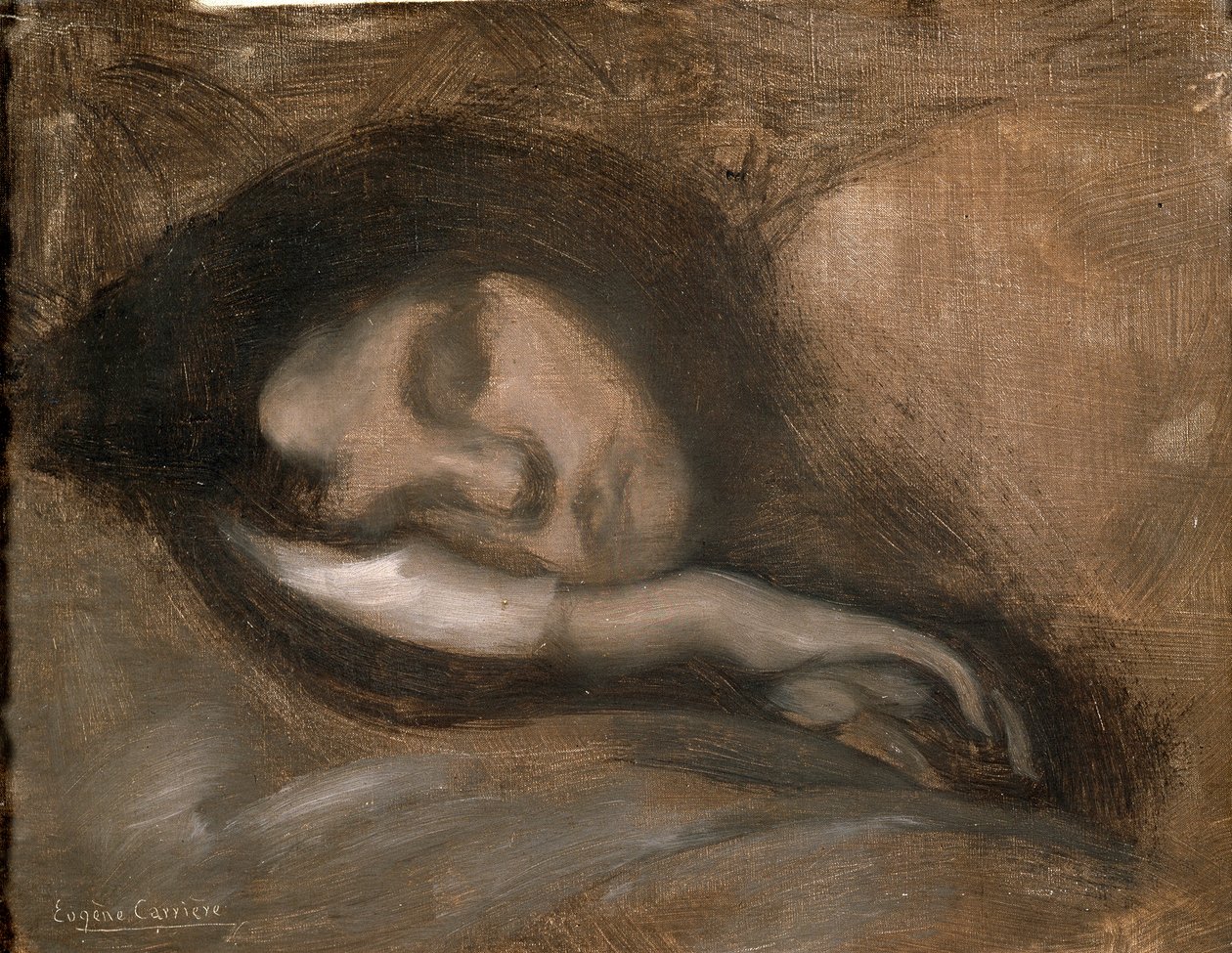 Hoofd van een slapende vrouw, 19e of begin 20e eeuw door Eugène Carrière