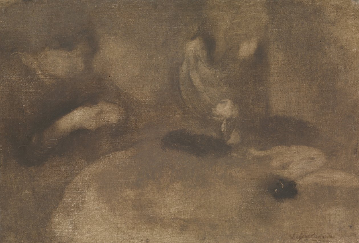 Vrouwen naaien aan een tafel, ca. 1894-96 door Eugène Carrière