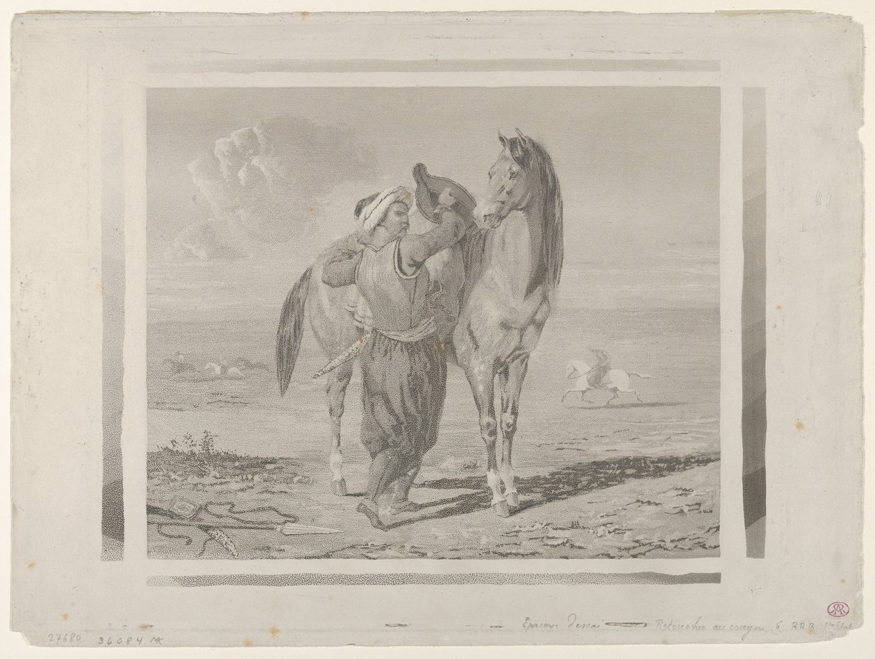 Een Turk zadelt zijn paard door Eugène Delacroix