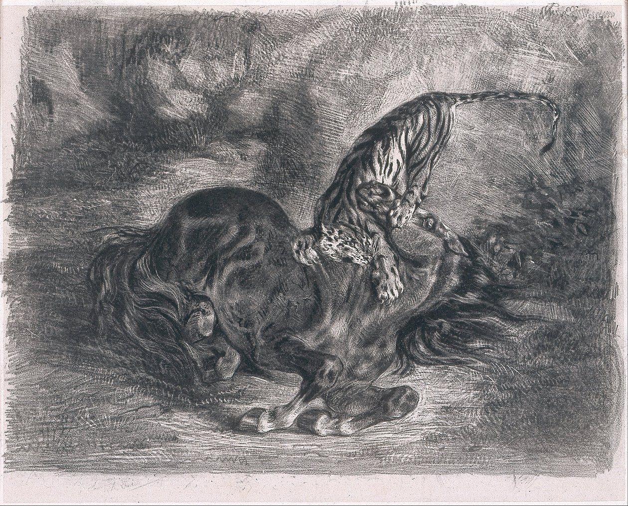 Wilde paard neergehaald door een tijger door Ferdinand Victor Eugene Delacroix
