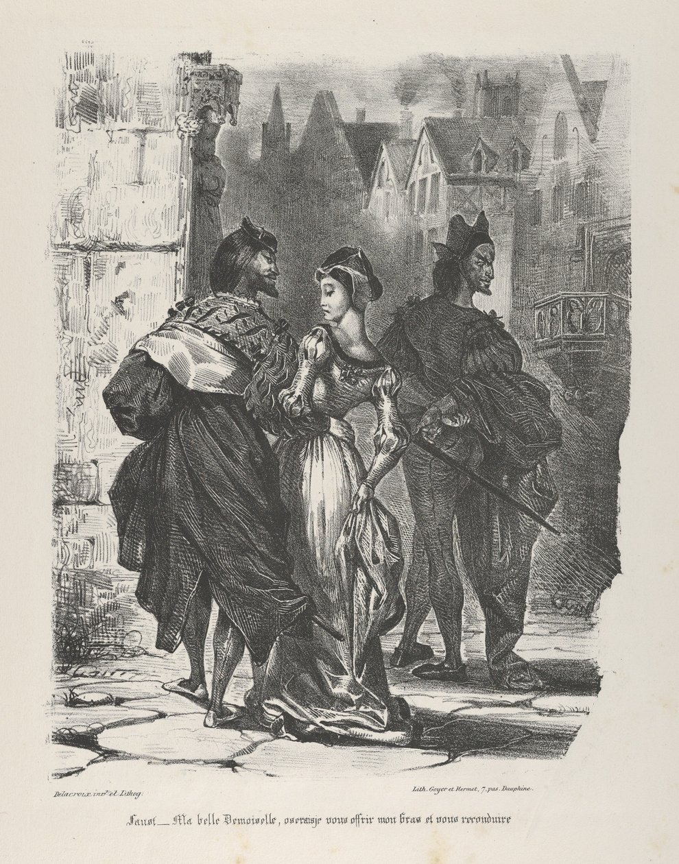 Faust probeert Marguerite te verleiden Goethe, Faust, 1825-27 door Eugène Delacroix