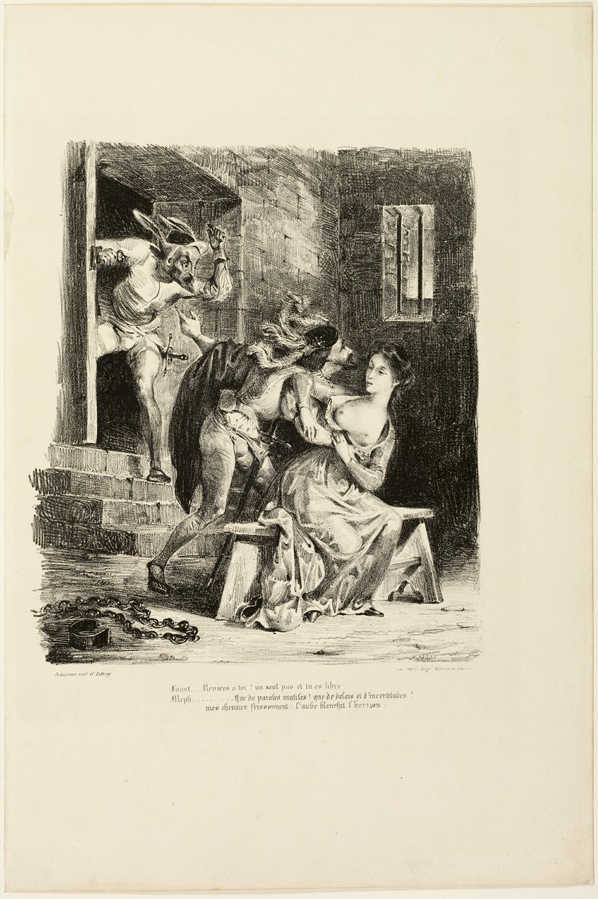 Faust in de gevangeniscel van Marguerite, uit Faust door Eugène Delacroix