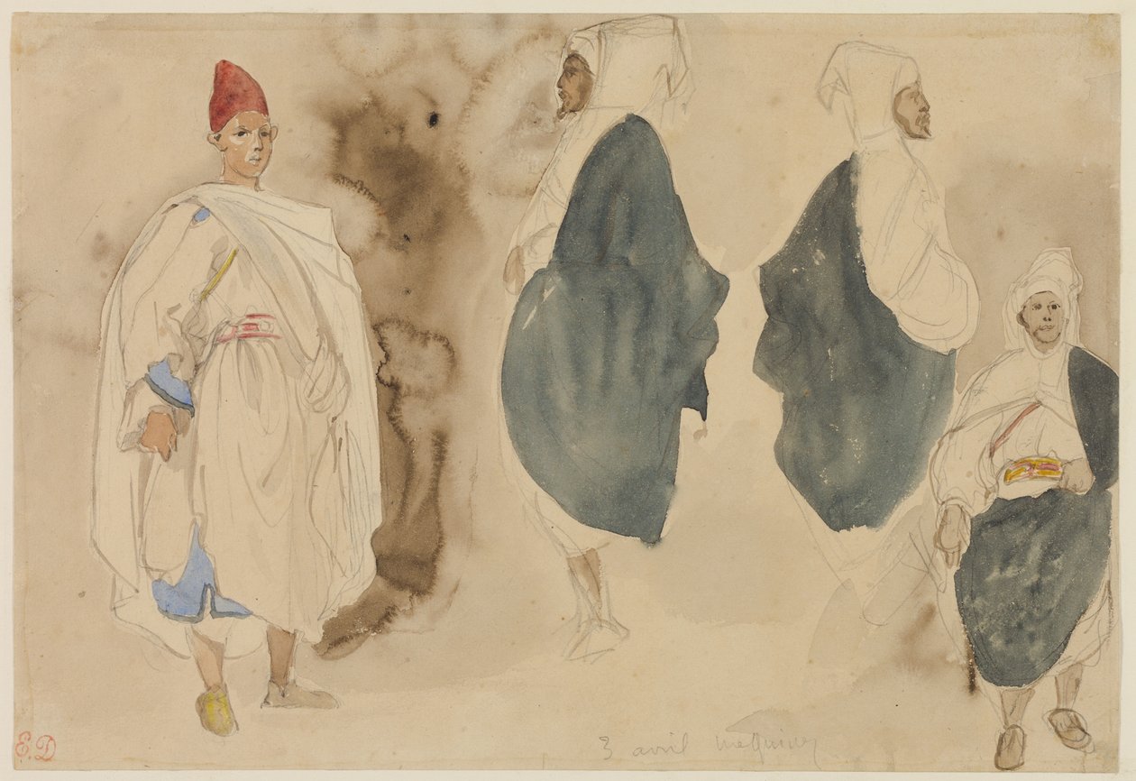 Vier schetsen van Arabische mannen door Eugène Delacroix