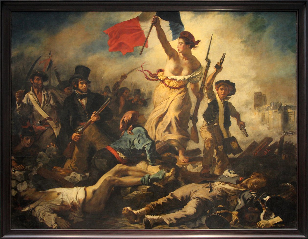 Frans: Le 28 juillet 1830. La Liberté guidant le peuple Vrijheid leidt het volk door Eugène Delacroix