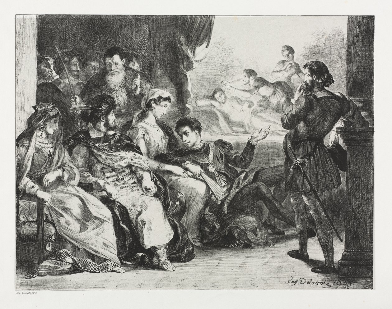 Hamlet: Hamlet Gebiedt de Acteurs een Scène te Doen uit de Vergiftiging van zijn Vader door Eugène Delacroix