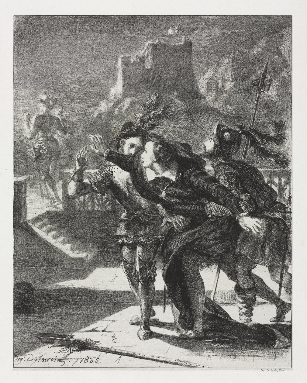 Hamlet: Hamlet Snelt om de Geest van Zijn Vader te Volgen door Eugène Delacroix