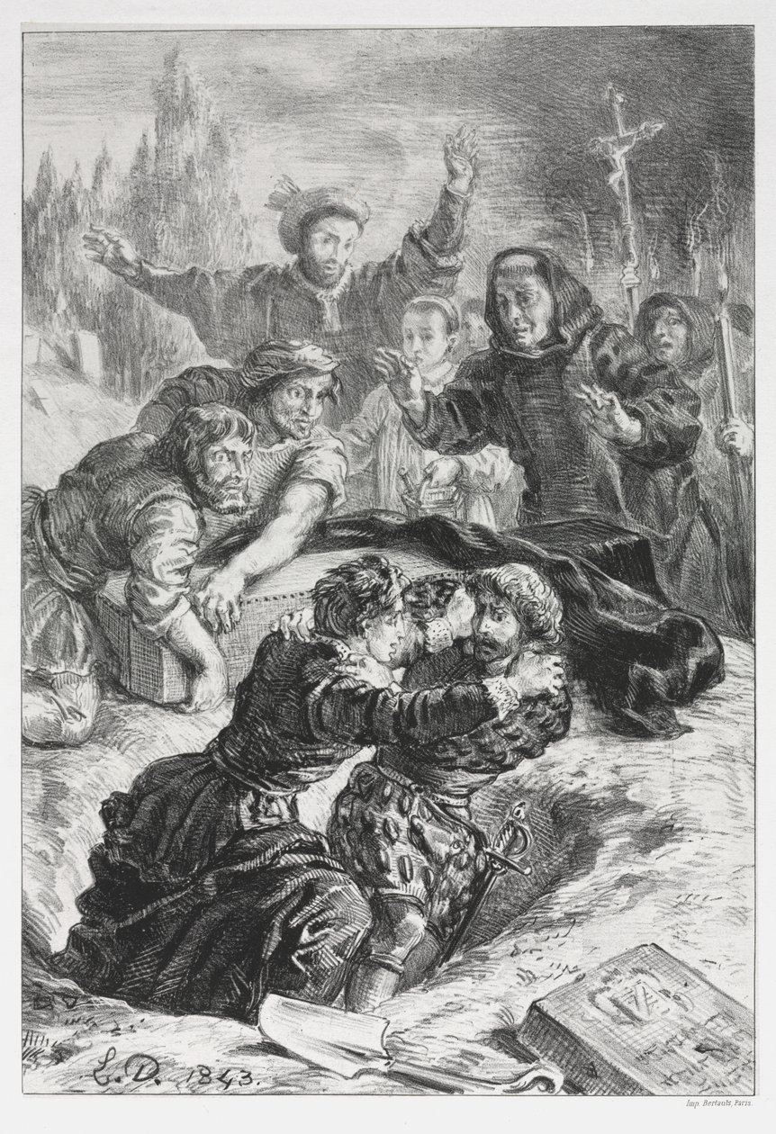 Hamlet: Hamlet en Laertes in het Graf van Ophelia door Eugène Delacroix