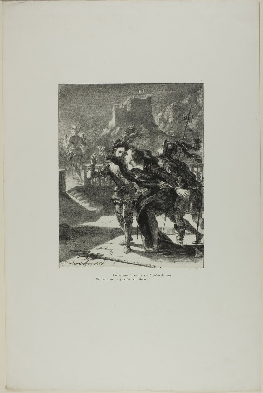 Hamlet achtervolgt de geest van zijn vader, plaat 2 uit Hamlet door Eugène Delacroix