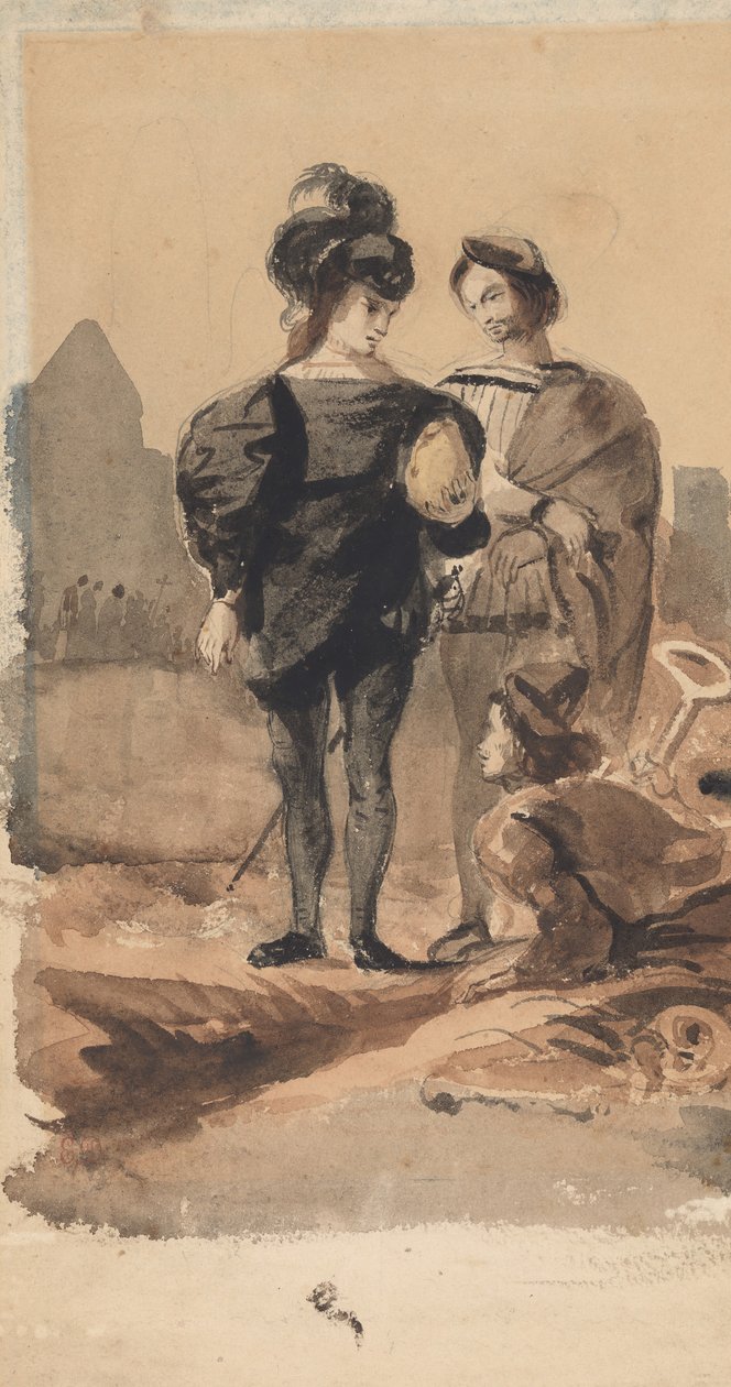 Hamlet en Horatio in het kerkhof, 1827-28 door Eugène Delacroix