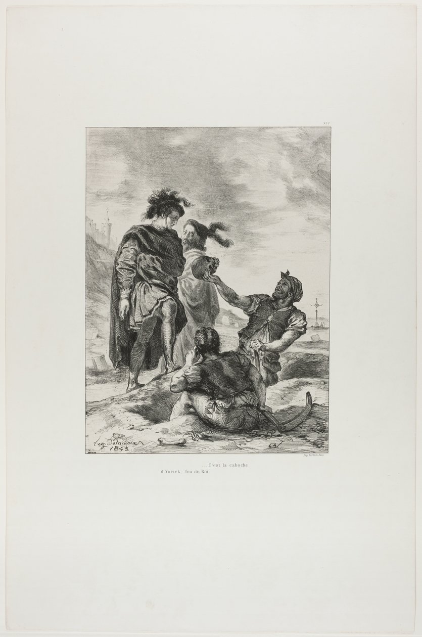 Hamlet en Horatio met de doodgravers, plaat 14 uit Hamlet door Eugène Delacroix