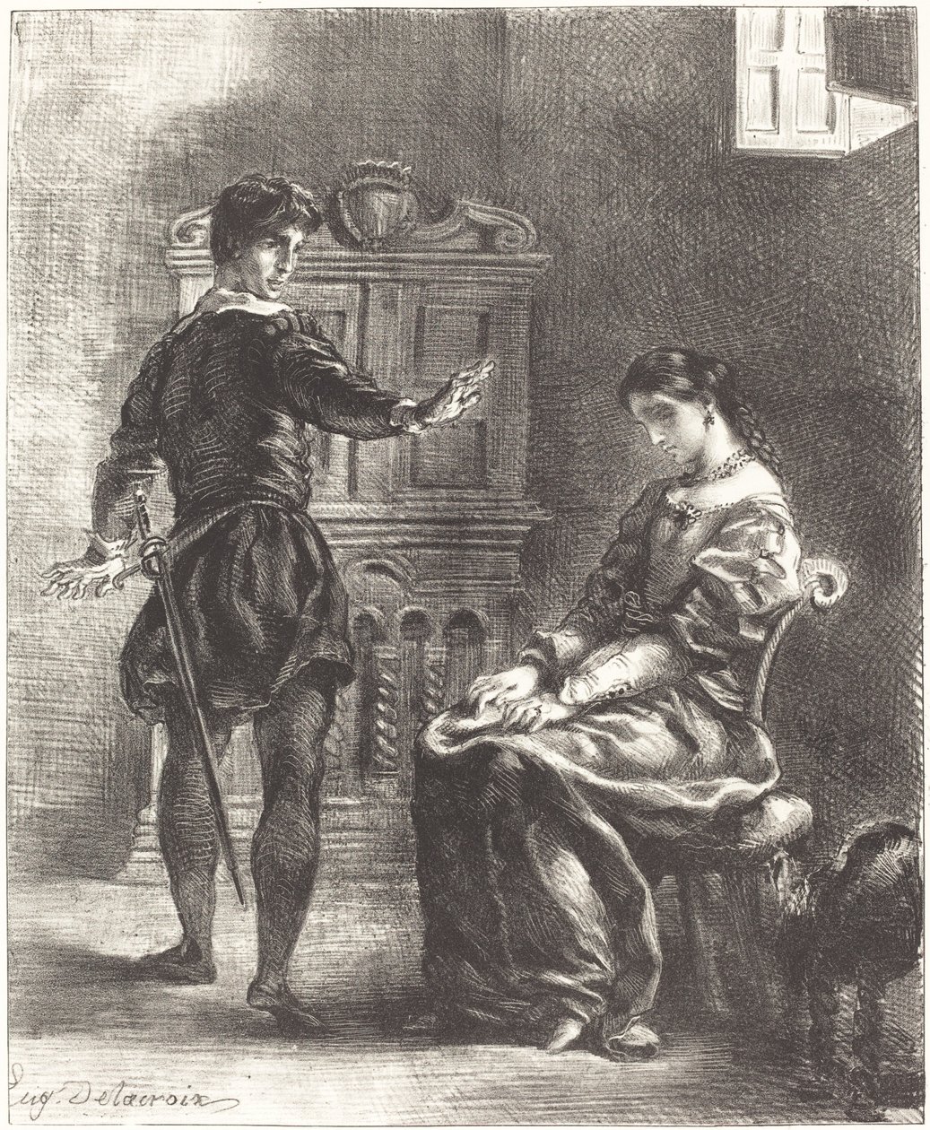 Hamlet en Ophelia (Act III, Scene I) door Eugène Delacroix