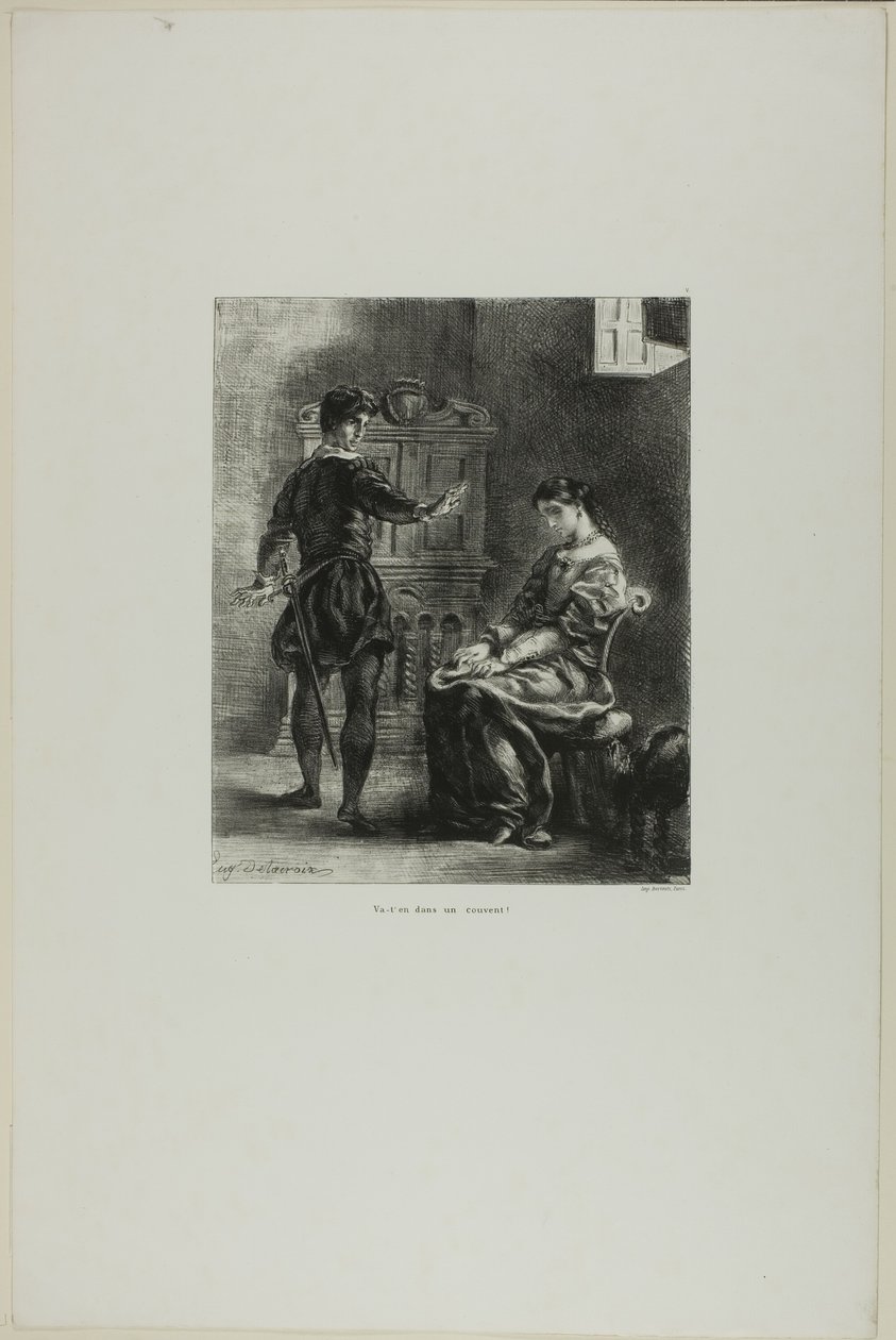 Hamlet en Ophelia, plaat 5 uit Hamlet door Eugène Delacroix