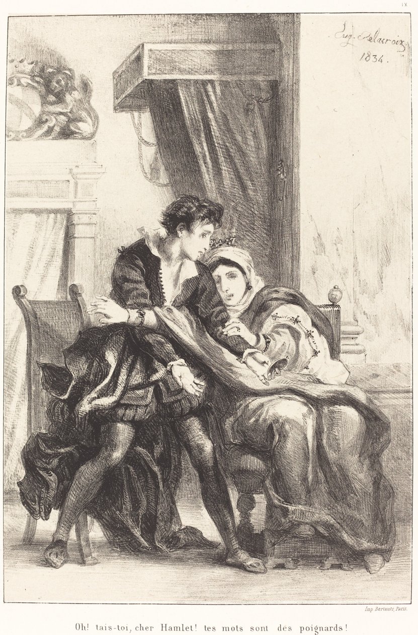 Hamlet en de koningin Act III, Scene IV, 1834 door Eugène Delacroix