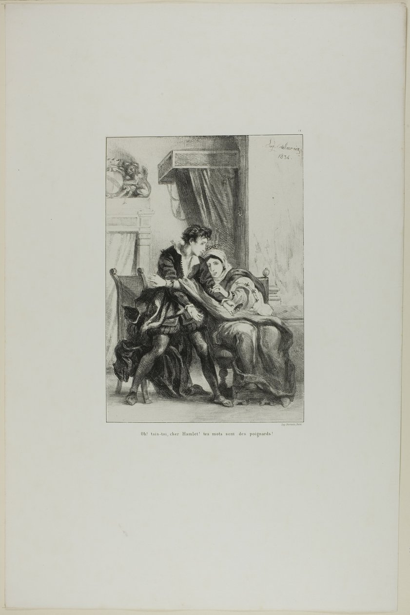 Hamlet en de koningin, plaat 10 uit Hamlet door Eugène Delacroix