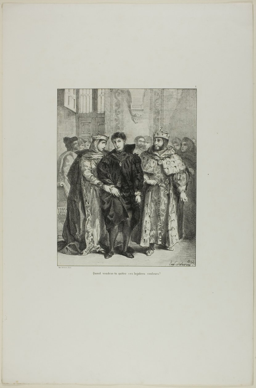 Hamlet en de koningin, plaat 1 uit Hamlet door Eugène Delacroix