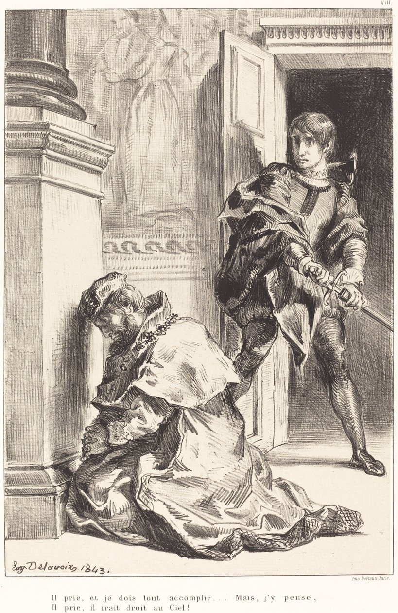 Hamlet wordt Verleid om de Koning te Doden (Act III, Scene III) door Eugène Delacroix