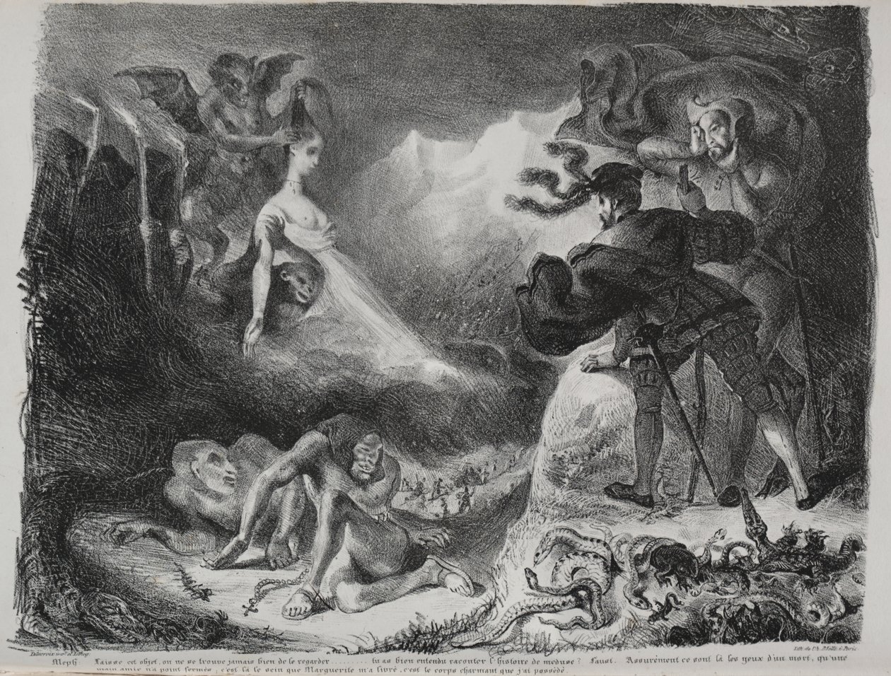 Illustraties voor Faust: Marguerites schaduw verschijnt aan Faust door Eugène Delacroix