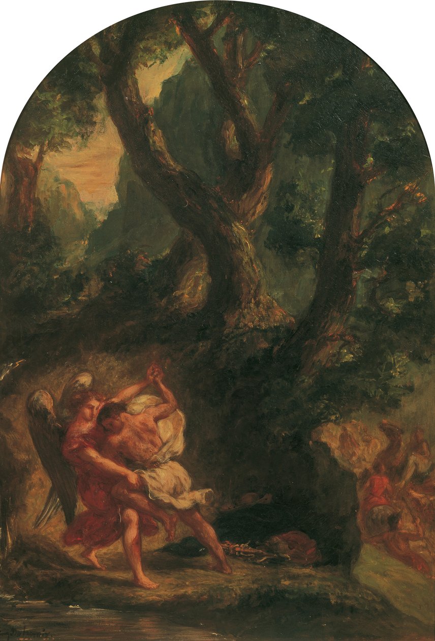 Jakob worstelt met de engel door Eugène Delacroix