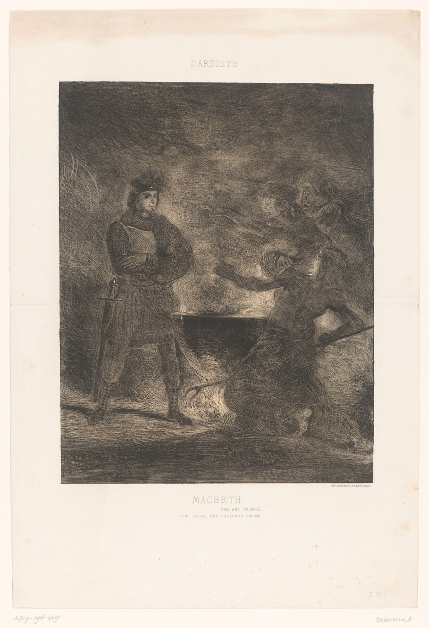 Macbeth raadpleegt de drie heksen door Eugène Delacroix