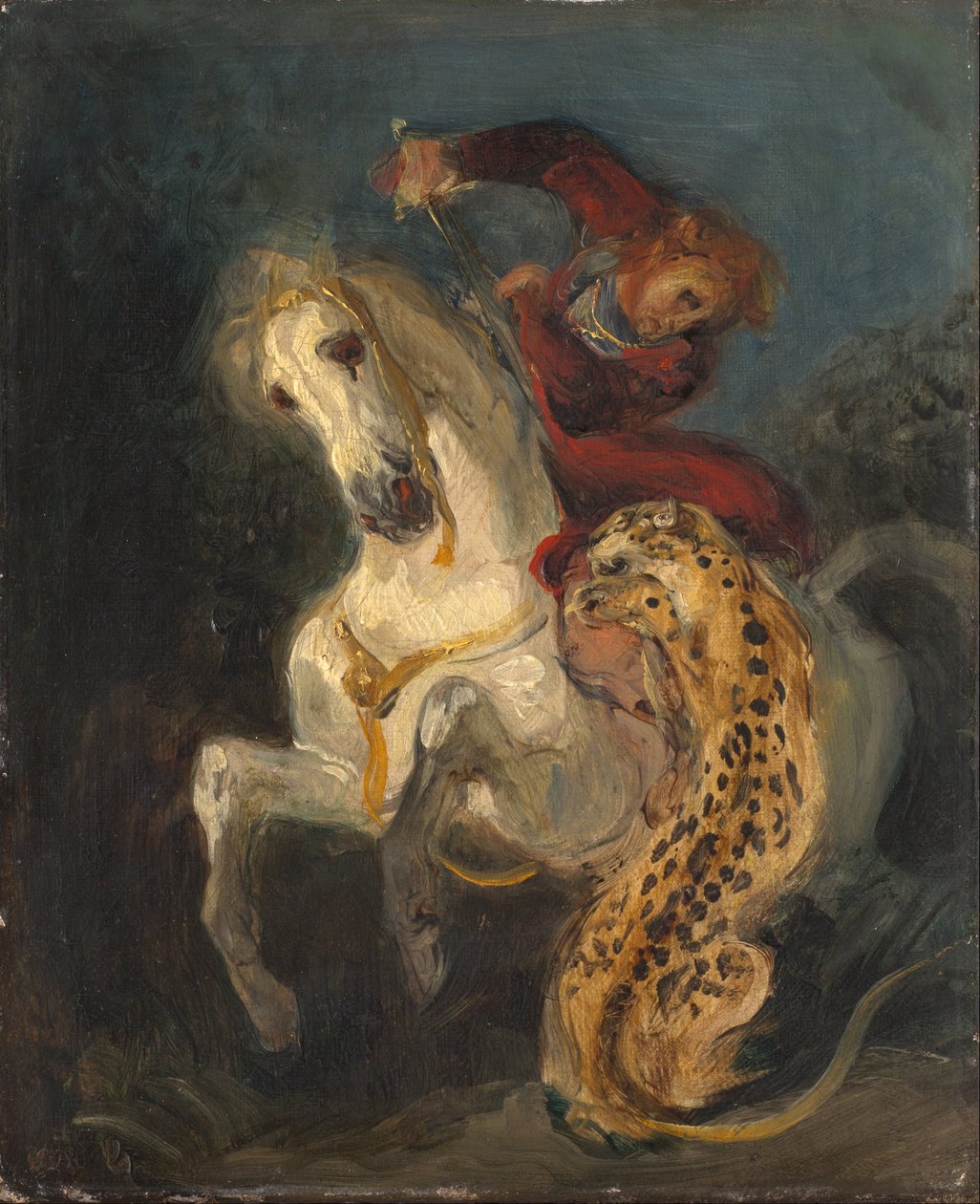 Ruiter aangevallen door een jaguar door Ferdinand Victor Eugene Delacroix