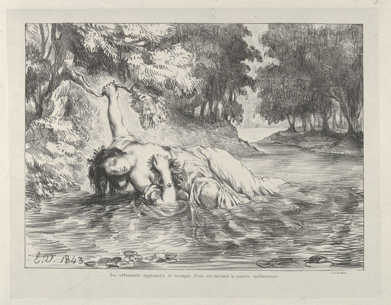 De dood van Ophelia, 1843 door Eugène Delacroix