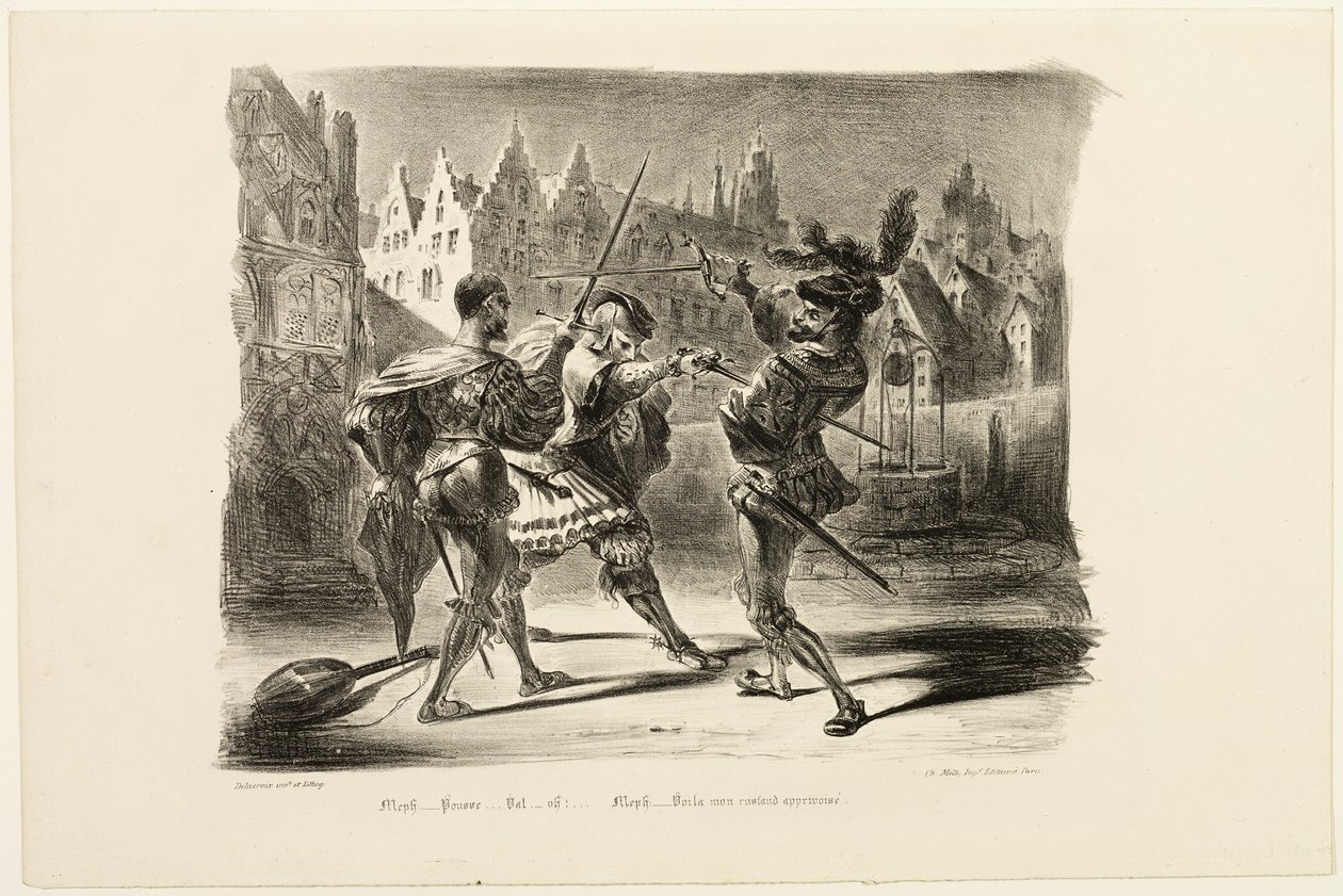 Het duel tussen Faust en Valentin, uit Faust door Eugène Delacroix